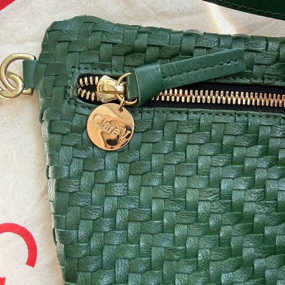 CLARE V. GRANDE FANNY in EVERGREEN Cross body handwoven Leather Bag  NWOT - Picture 4 of 7
